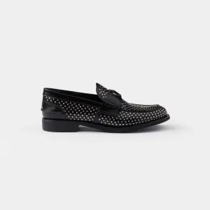 PRADA Studded shiny leather loafers