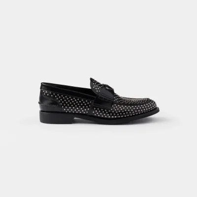 PRADA Studded shiny leather loafers