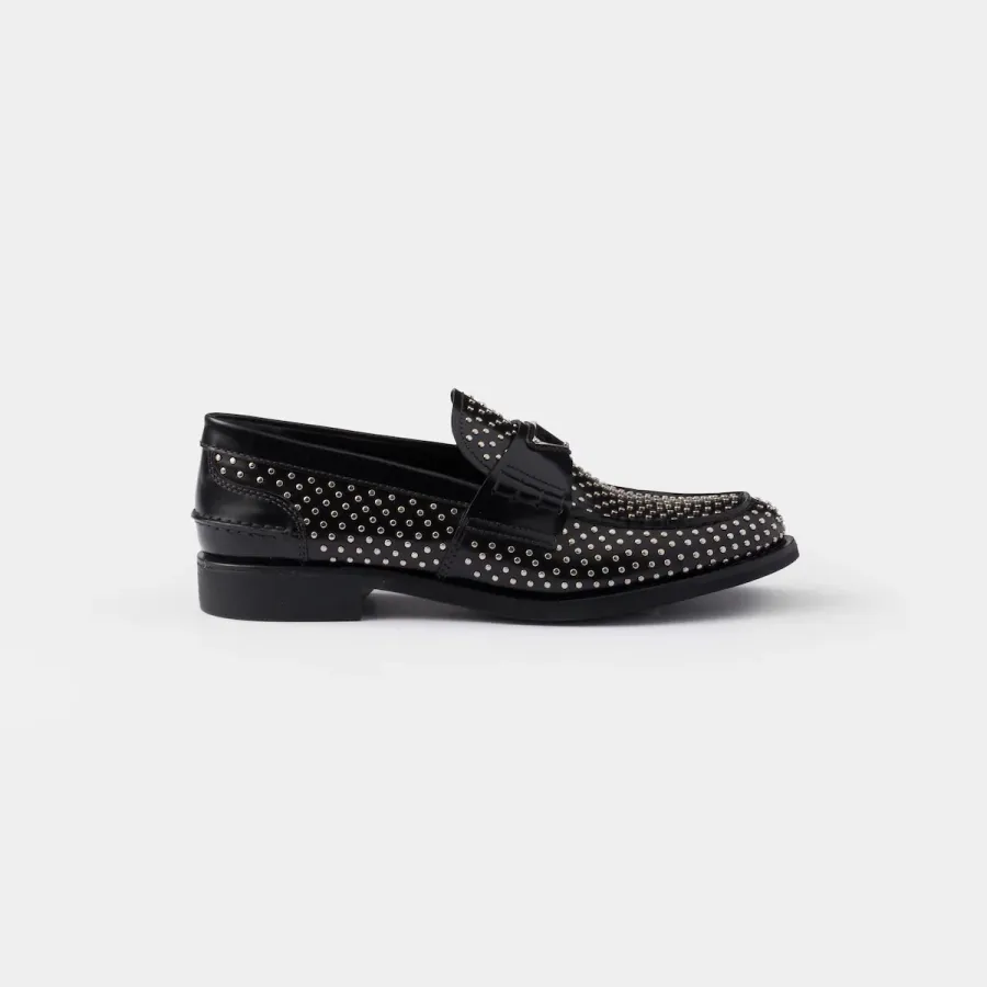 PRADA Studded shiny leather loafers