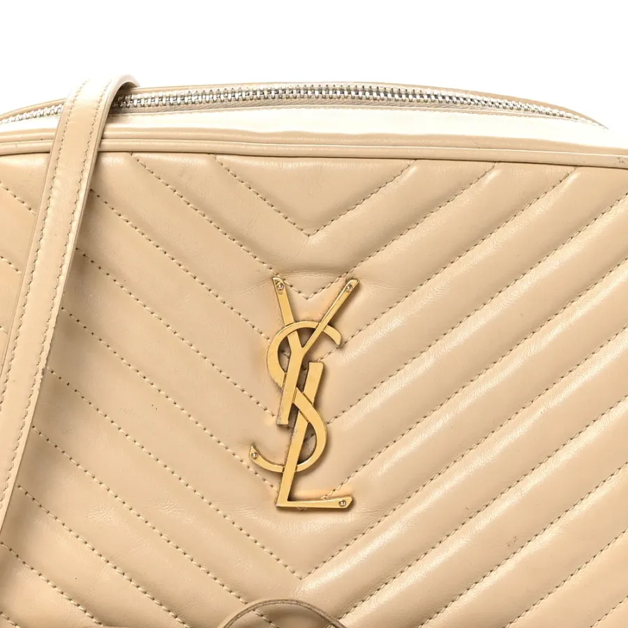 Saint Laurent Medium Lou Camera Bag Dark Beige Monogram Calfskin Matelasse Leather Aged Gold Hardware