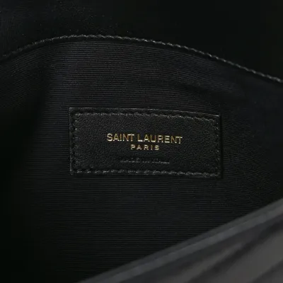 Saint Laurent Medium Uptown Clutch Black Chevron Monogram Calfskin Matelasse Leather Gold Hardware