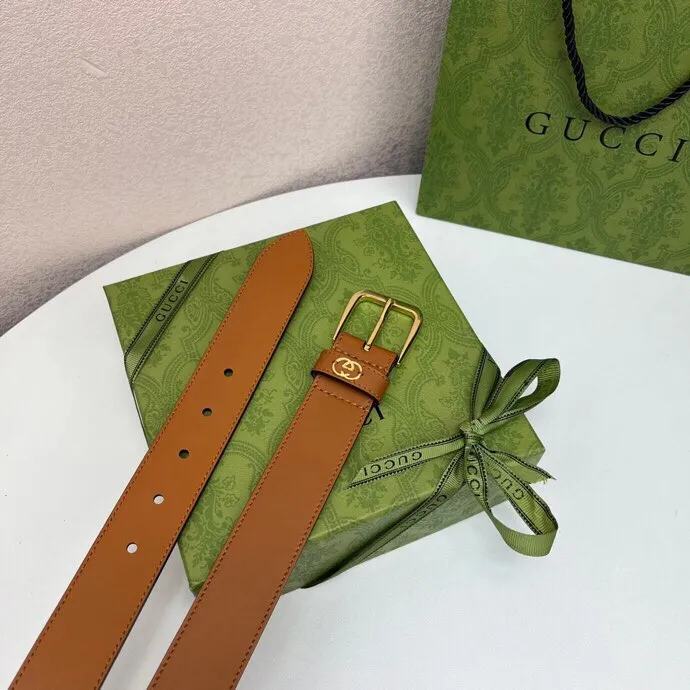 Gucci Men's Square Buckle And Interlocking G Belt In Black/Brown Calfskin With Gold/Silver Hardware 35mm