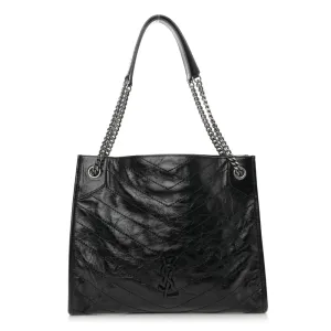 Saint Laurent Medium Niki Shopper Tote Black Crinkled Monogram Calfskin Matelasse Leather Silver Hardware