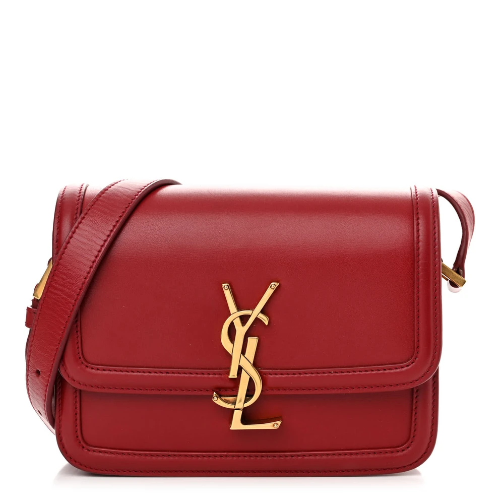Saint Laurent Bolsa Solferino Média Rouge Opyum Monograma em Couro Box Calfskin Hardware Latão
