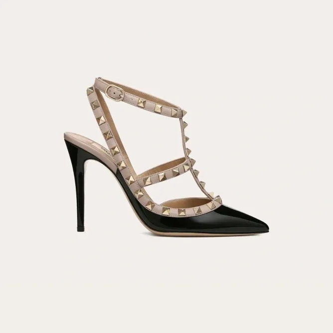 VALENTINO Patent leather lace-up rivet heels