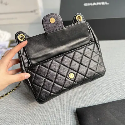 Chanel Black / White Quilted  Caviar Leather / Quilted Lambskin Leather Crossbody Bags