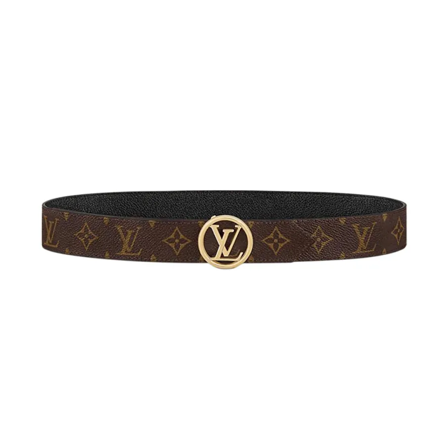 Louis Vuitton Women's Circle Buckle Belt In Black Calfskin And Monogram Canvas With Gold Hardware 35mm