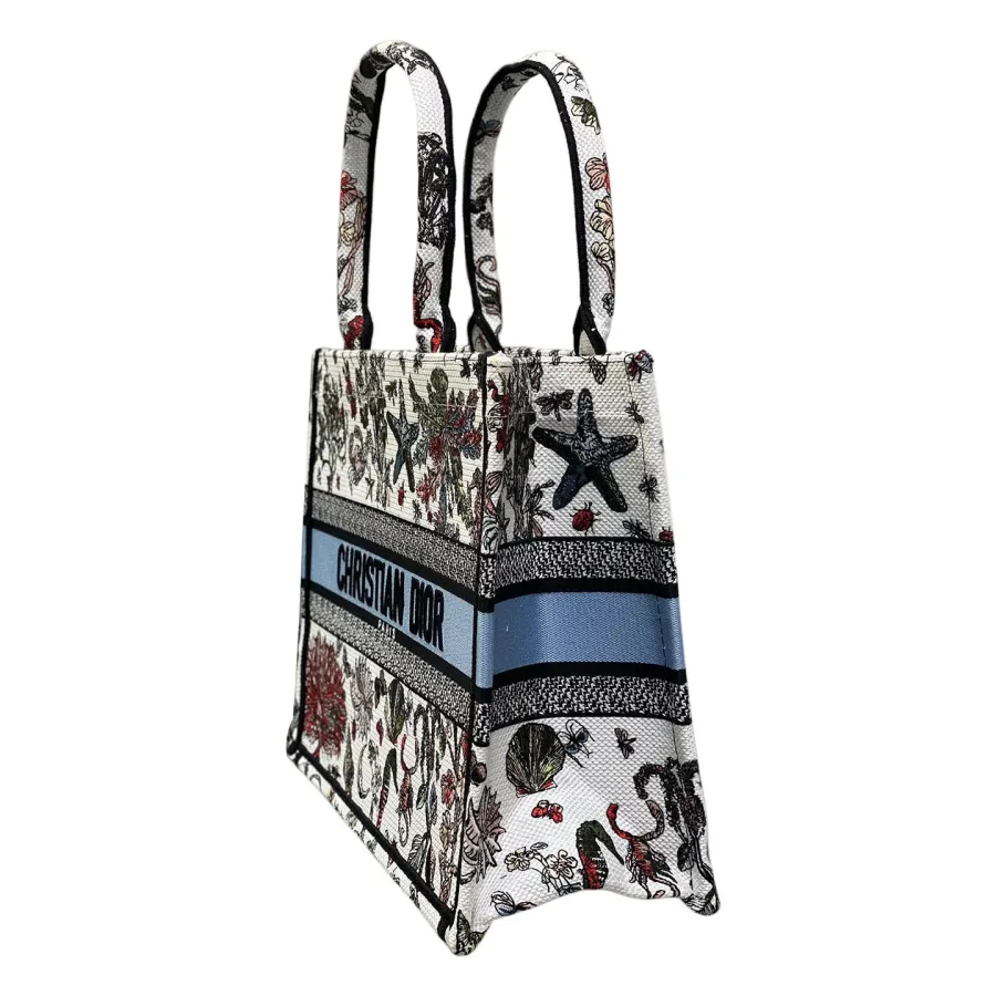 Dior Medium Dior Book Tote In White/Beige Embroidery with Multicolor Dior Cabinet de Curiosités Motif
