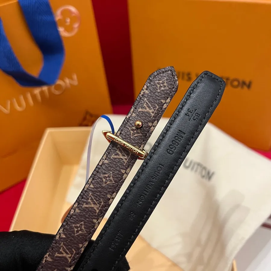 Louis Vuitton Women's Mini Flowergram Reversible Belt In Black Calfskin And Monogram Canvas With Gold/Silver/Pink/Black Hardware 15mm