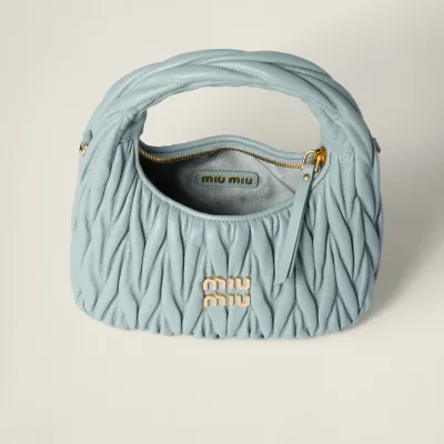 Miu Miu Wander Matelassé Quilted Lambskin Leather handbag Blue Crossbody Bags