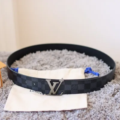 Louis Vuitton Men's Initiales Reversible Belt In Black/Grey/Brown Monogram And Damier Canvas With Silver/Black Hardware 40mm