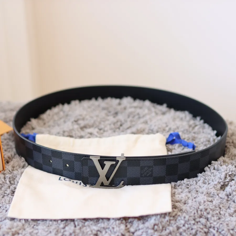 Louis Vuitton Men's Initiales Reversible Belt In Black/Grey/Brown Monogram And Damier Canvas With Silver/Black Hardware 40mm