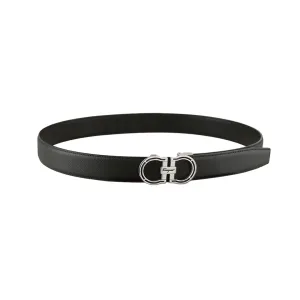 Ferragamo Men's Hollow Double Gancini Buckle Belt In Black Calfskin With Gold/Silver Hardware 35mm