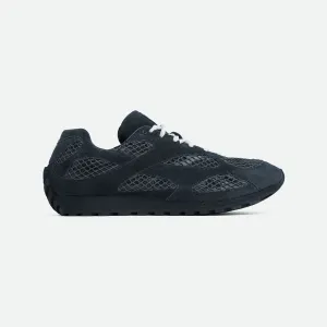 Bottega Veneta Orbit Flash Sneakers In Dark Blue Weathered Suede Leather And Mesh Lace-Up Sneaker