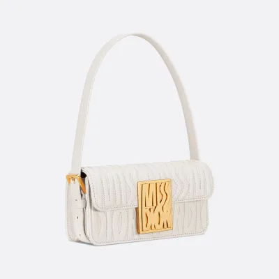 Dior Miss Dior Flap Bag In White Quilted Miss Dior Allover Calfskin With Gold Hardware