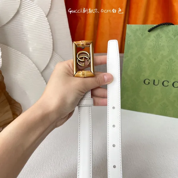 Gucci Women's Square GG Buckle Belt In Black/Khaki/White Smooth Calfskin With Gold Hardware 20mm - Image 6