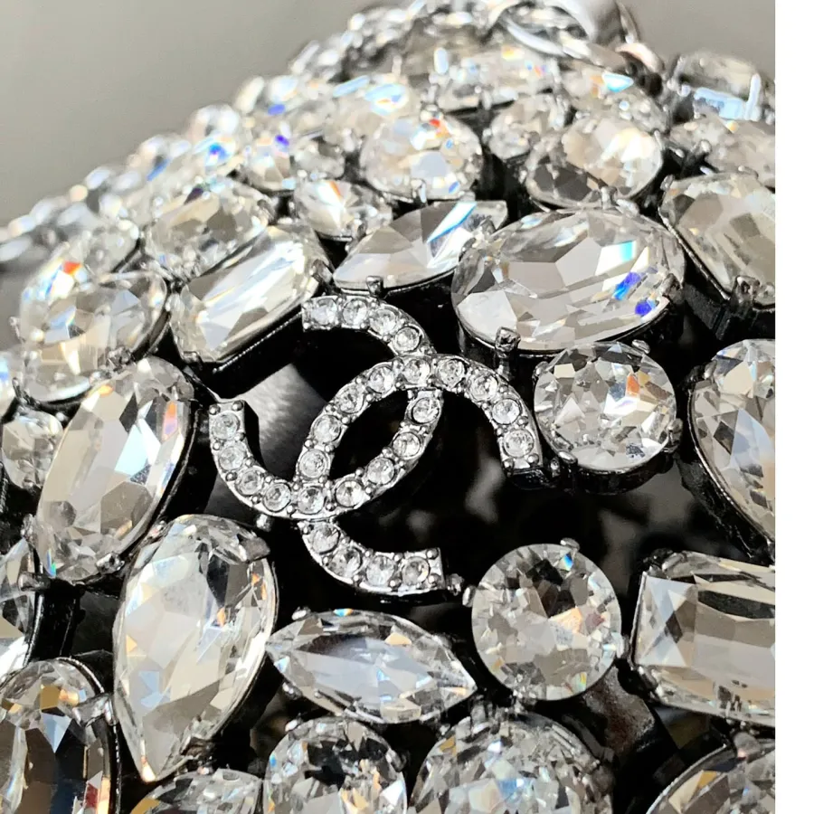 Chanel Silver / gold / black crystal ball dinner bag crossbody bag