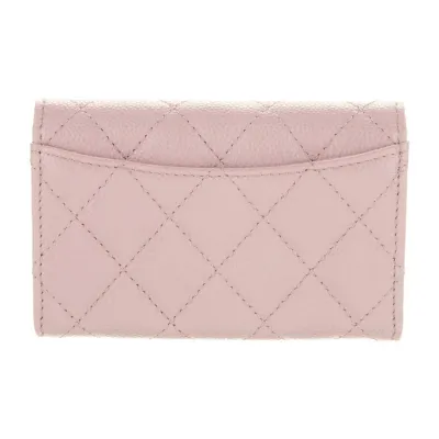 Chanel Small Interlocking CC Logo Compact Wallet Pink Quilted Leather Silver Hardware