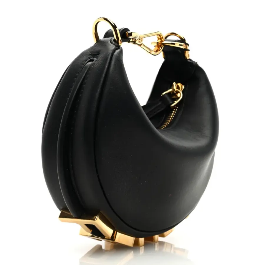 Fendi Nano Fendigraphy Hobo Charm Black Matte Grace Vitello Leather Gold Hardware