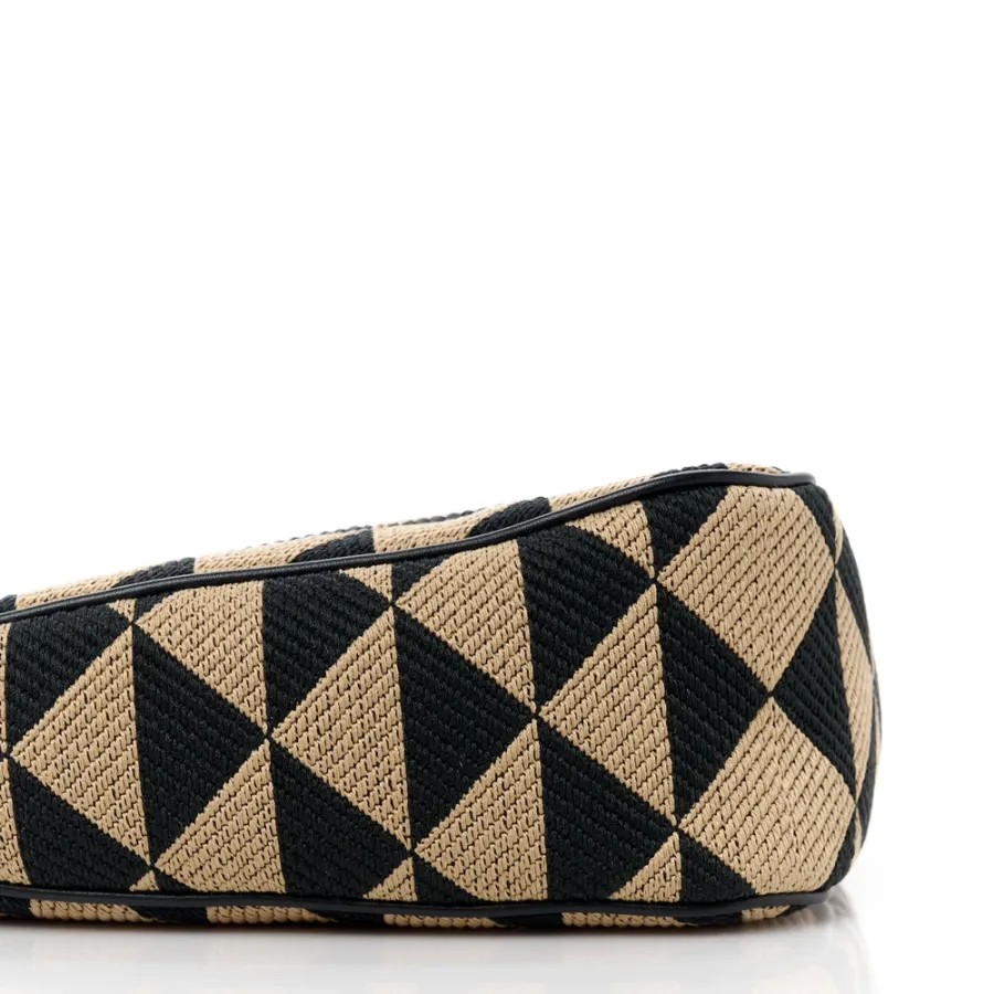Prada Mini Triangolo Symbole Embroidered Triangle Double Bag Black/Corda Jacquard Calfskin Leather Gold Hardware
