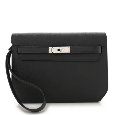 Hermès Kelly Dépêches 25 Pouch Black Epsom Leather Palladium Hardware