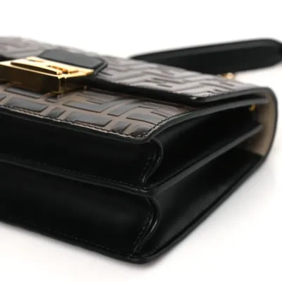 Fendi Small FF 1974 Embossed Kan U Shoulder Bag Maya/Black Bi-Color Liberty Vitello Leather Gold Hardware