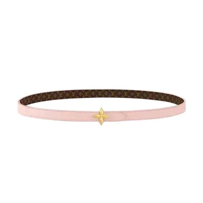 Louis Vuitton Women's Mini Flowergram Reversible Belt In Pink Calfskin And Monogram Canvas With Gold/Silver/Pink/Black Hardware 15mm
