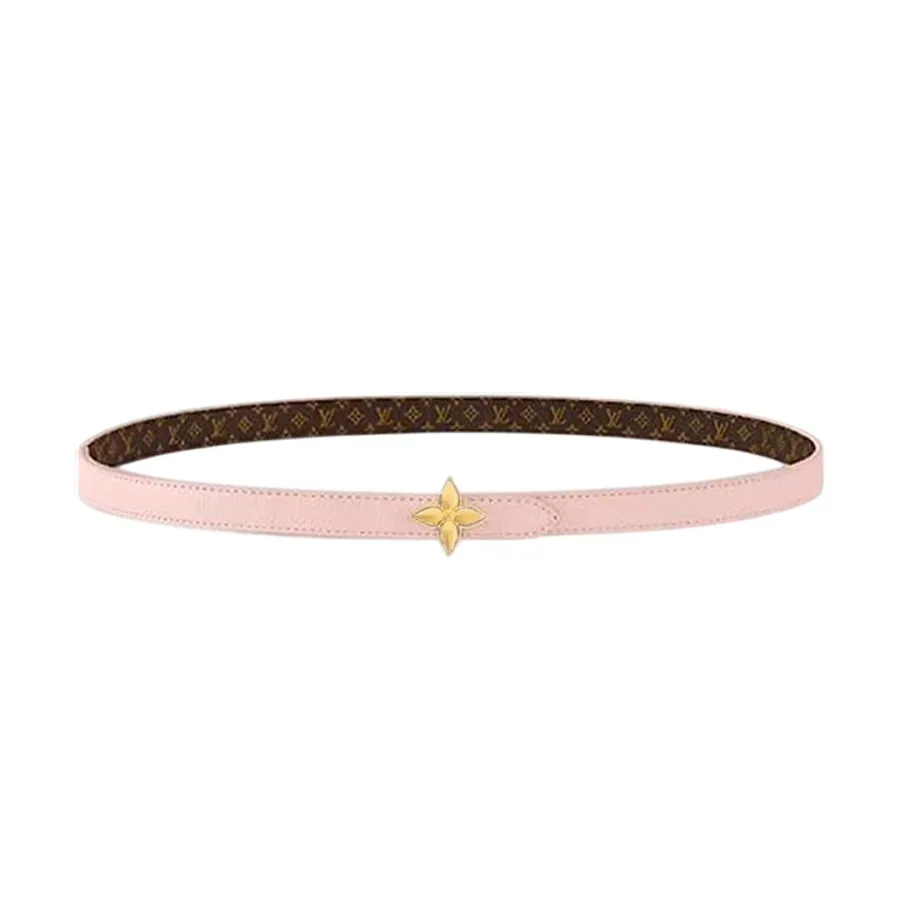Louis Vuitton Women's Mini Flowergram Reversible Belt In Pink Calfskin And Monogram Canvas With Gold/Silver/Pink/Black Hardware 15mm