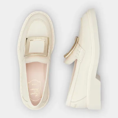 Roger Vivier Viv' Rangers Loafers In White Leather With Metal Buckle (Heel Height 2.5cm)