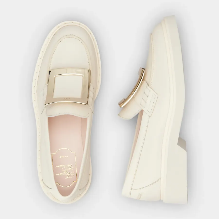 Roger Vivier Viv' Rangers Loafers In White Leather With Metal Buckle (Heel Height 2.5cm)