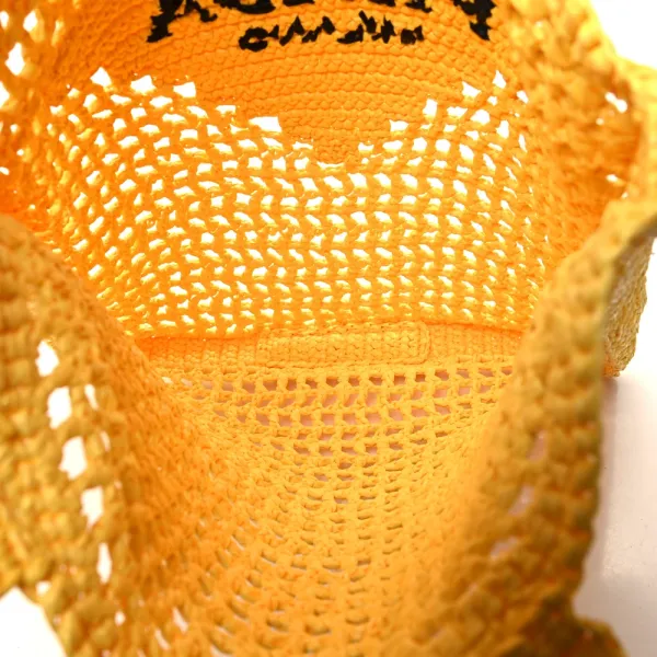 Prada Large Effect Crochet Logo Embroidered Tote Bag Giallo Yarn Raffia - Image 7