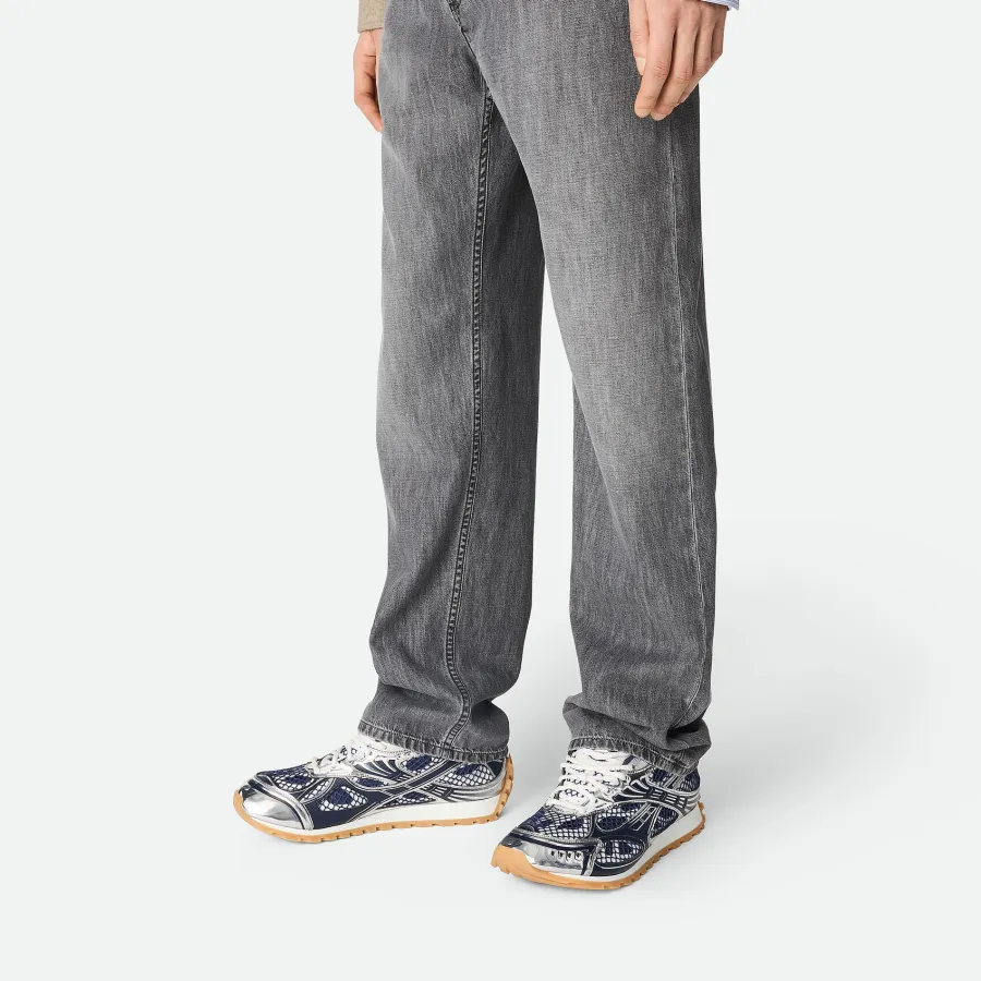 Bottega Veneta Orbit Sneakers In Silver/Dark Blue Technical Fabric And Mesh Lace-Up Sneaker