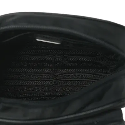 Prada Medium Brique Crossbody Messenger Bag Black Tessuto & Saffiano Leather Silver Hardware