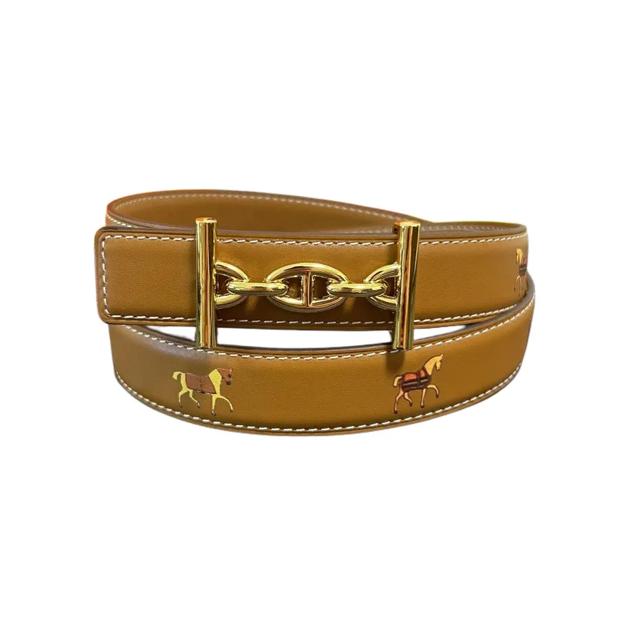 Hermès Women' s Belt In Black/Brown/White/Orange Calfskin With Gold Hardware 25mm