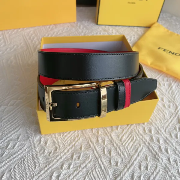 Fendi Men's FF Monster Eyes Reversible Belt In Black/Yellow/Red Smooth Calfskin With Gold Hardware 35mm - Image 4