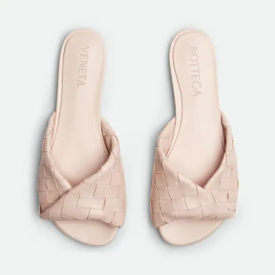 Bottega Veneta Blink Flat Mule In Pink Intrecciato Leather Flat Mule
