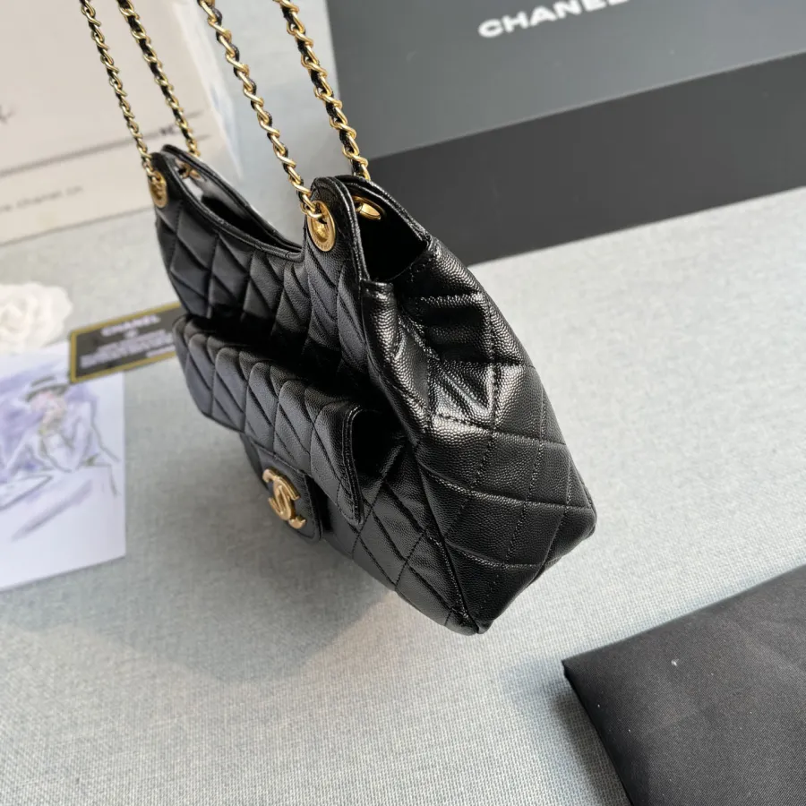 Chanel Black / White Quilted  Caviar Leather / Quilted Lambskin Leather Crossbody Bags