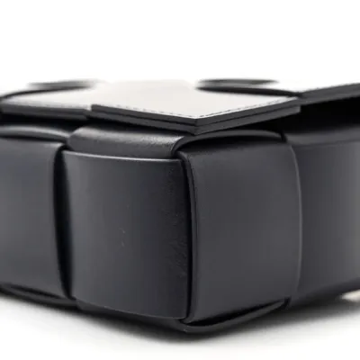 Bottega Veneta Maxi Intreccio Small Cassette Crossbody Bag Navy Blue Lambskin Leather