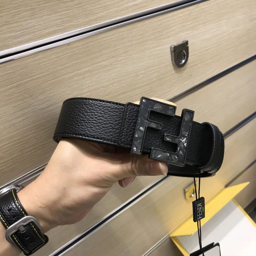 Fendi Men's Square Buckle Belt In Black Calfskin With Black Hardware 38mm