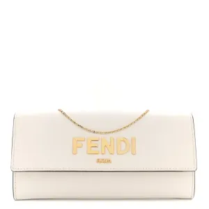 Fendi Metal Fendi Roma Logo Chain Continental Wallet White Kyoto Vitello Leather Gold Hardware