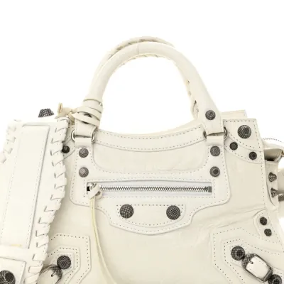 Balenciaga XS Neo Cagole Handbag Optic White Agneau Arena Leather Silver Hardware