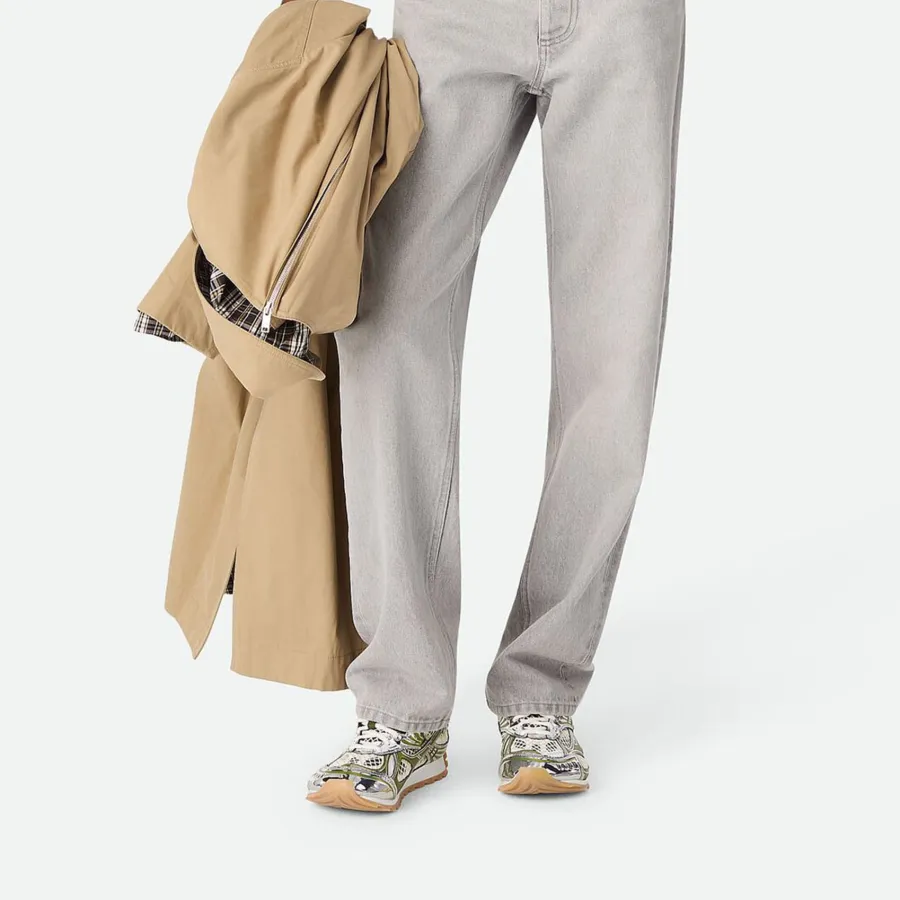 Bottega Veneta Orbit Sneakers In Silver/Mud Technical Fabric And Mesh Lace-Up Sneaker