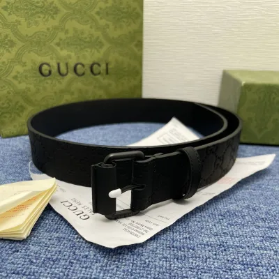 Gucci Men's Square Buckle Belt In Green/Black Rubber-Effect GG Leather With Green/Black Hardware 40mm