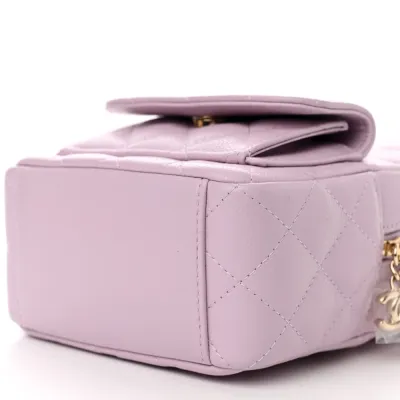 Chanel Classic Backpack Mini Light Purple Quilted Caviar Leather Gold Hardware