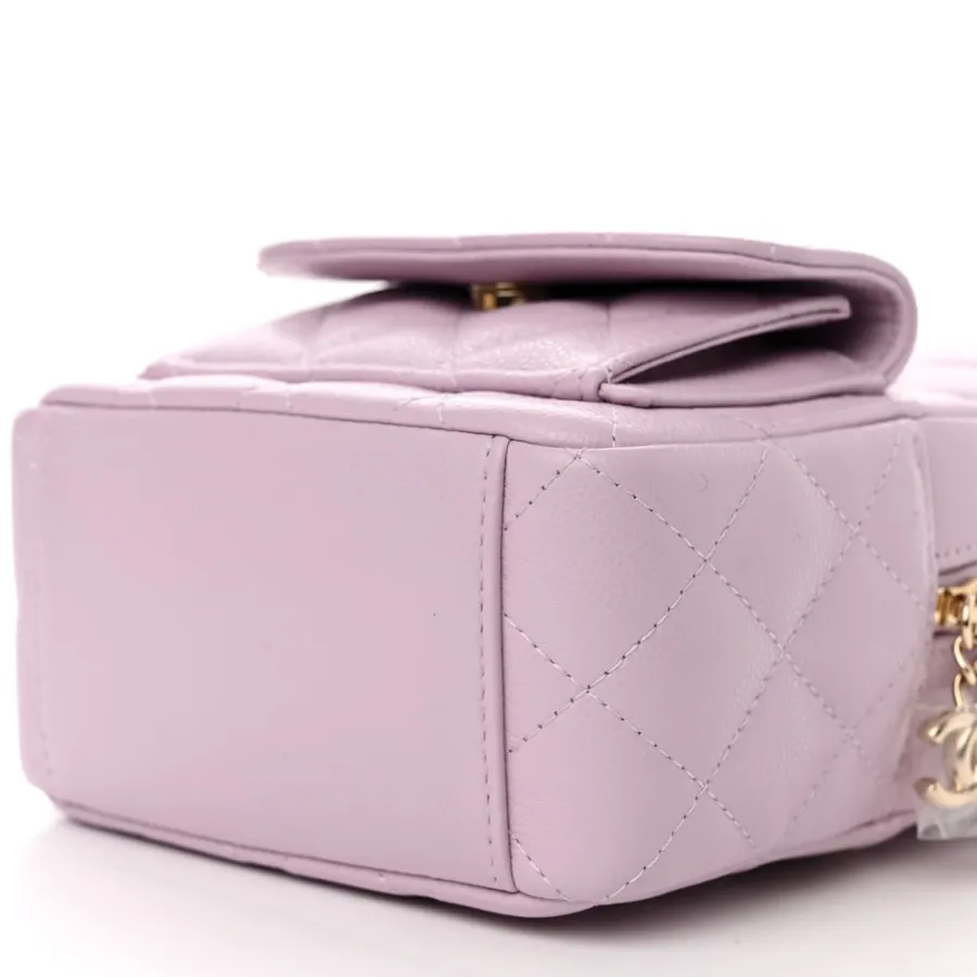 Chanel Classic Backpack Mini Light Purple Quilted Caviar Leather Gold Hardware