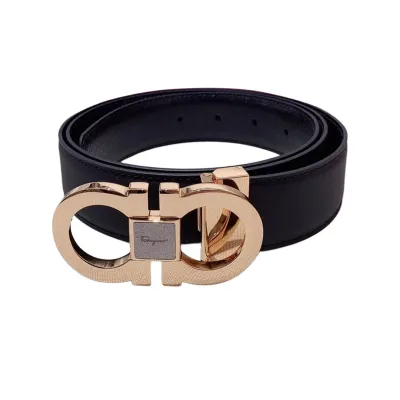 Ferragamo Men's Double Gancini Buckle Reversible Belt In Black/Brown Calfskin With Gold/Silver Hardware 35mm