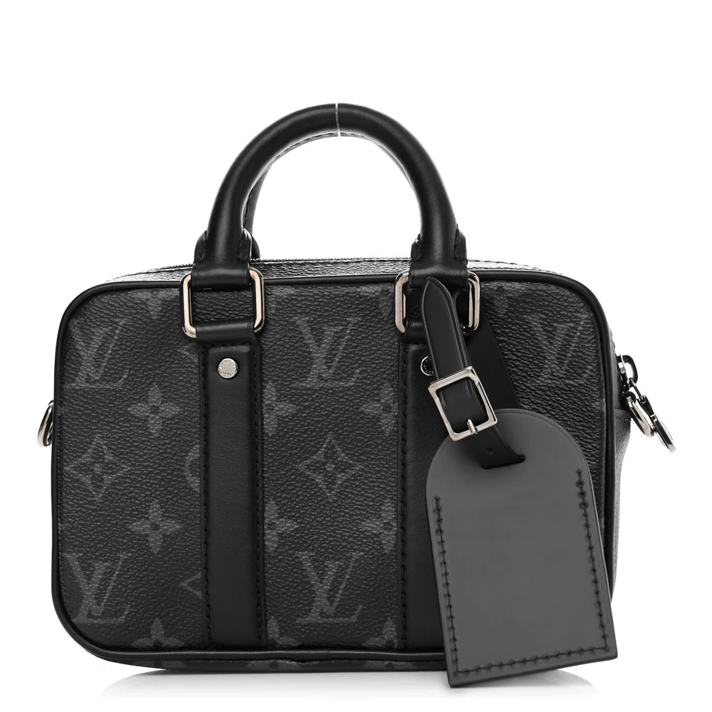 Louis Vuitton Nano Porte Documents Voyage BB Preto Monogram Eclipse Canvas Hardware Prateado