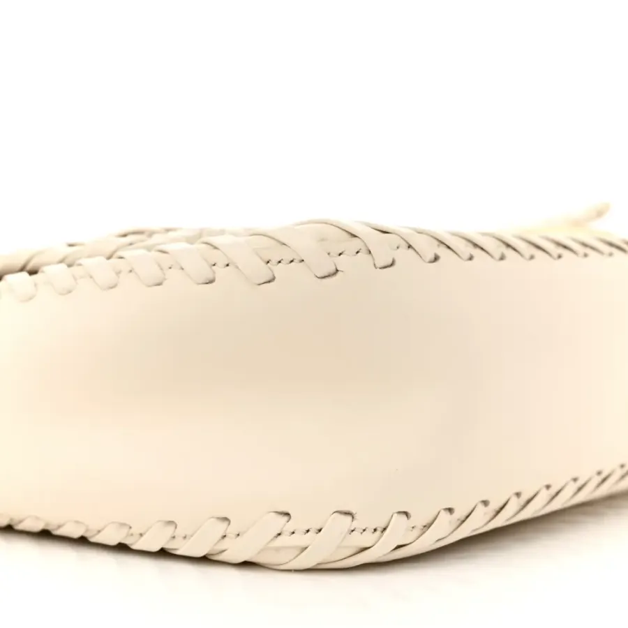 Fendi Ceylon Woven Baguette White Ice King Vitello Leather Gold Hardware