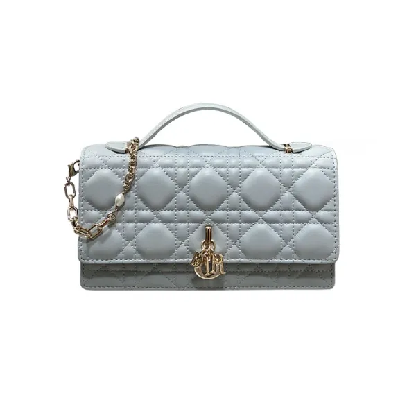Dior My Dior Mini Top Handle Bag With Chain And Pearl In Blue Haze/Ice Blue/Beige/White/Chocolate/Black/Red/Rose des Vents/Pink/Stone Grey/Light Grey Cannage Lambskin With Gold Hardware - Image 6