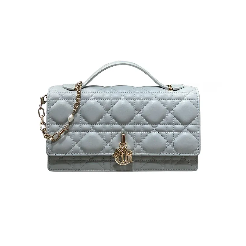 Dior My Dior Mini Top Handle Bag With Chain And Pearl In Blue Haze/Ice Blue/Beige/White/Chocolate/Black/Red/Rose des Vents/Pink/Stone Grey/Light Grey Cannage Lambskin With Gold Hardware